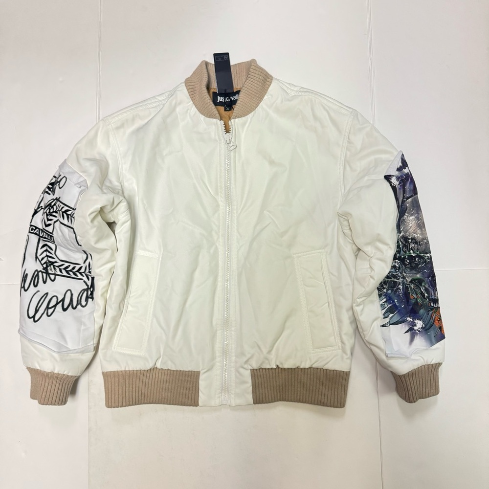 Just Cavalli Mens Padded Nylon Bomber Jacket White Size 48/M